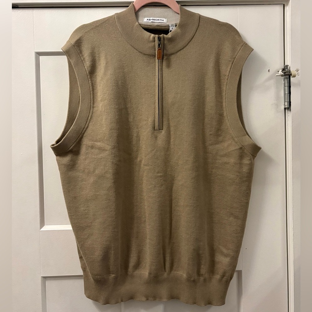 Ashworth Men's Zip Up Tan Sweater Vest
